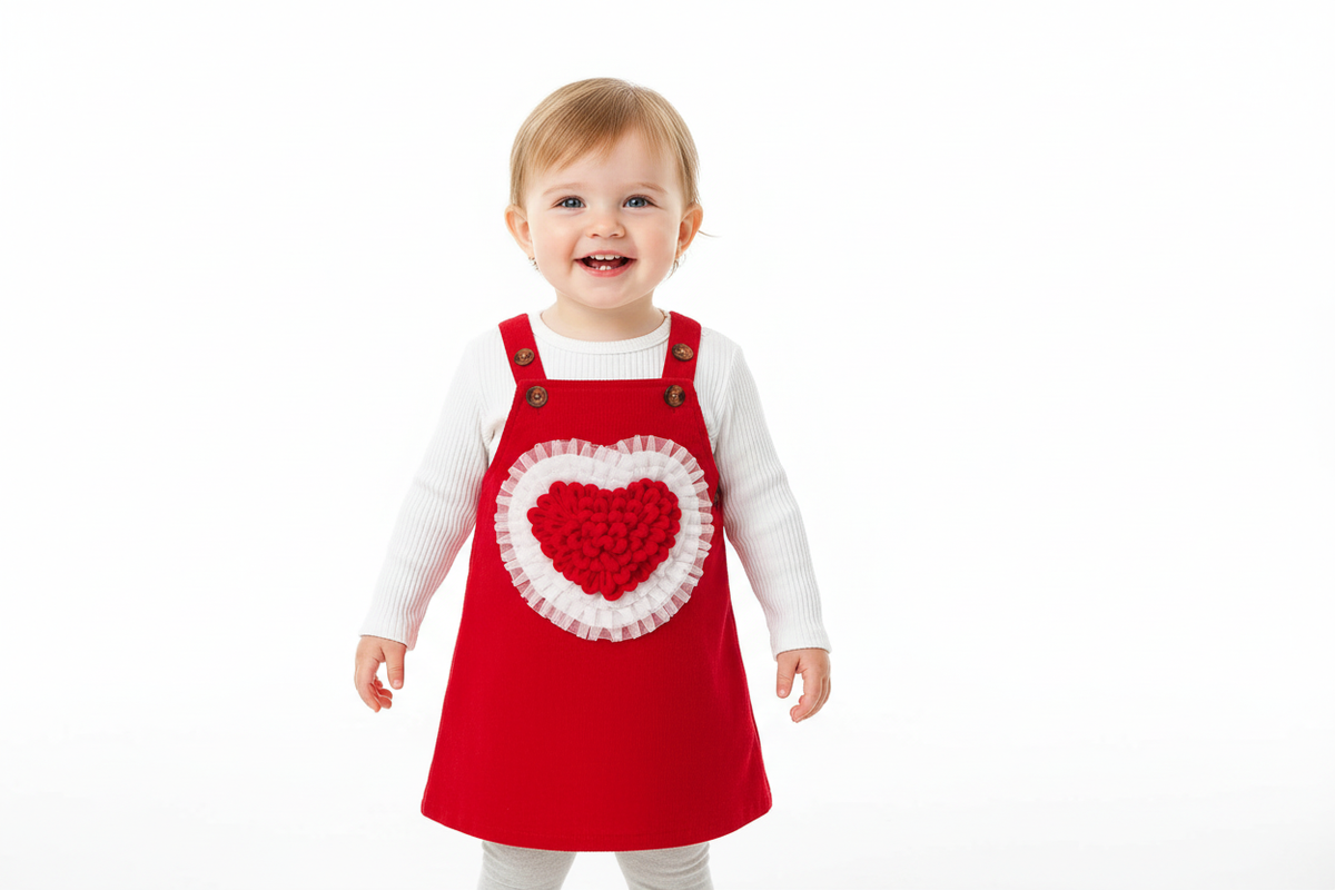 Toddler wearing red heart jumper dress